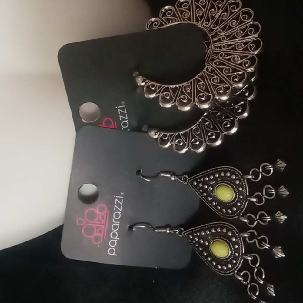 2 pair of Paparazzi earrings silver tone southwestern style.